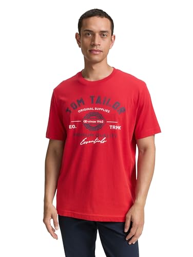 TOM TAILOR Camiseta para Hombre con Logotipo Estampado de algodón, 12830 - Samba Red, XL