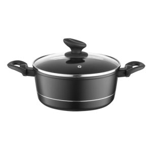 FLORINA Olla de Aluminio (3 l) I 22 cm I Olla con Tapa de Vidrio DELUX I Medidor y Revestimiento Antiarañazos I Cazuela Induccion I Apta para Cocina de Inducción, Gas y Eléctrica (Negra)