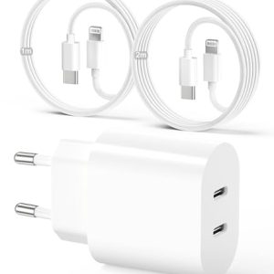 Cargador Carga Rápida para iPhone 14/13/12/11/Pro MAX Plus Mini SE XR X XS, Cable Lightning Original [1M+2M] con Cargador Rápido 25W Doble USB-C
