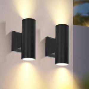 Aigostar Aplique Pared Interior/Exterior negro 2 Pack,GU10 Lámpara Exterior Pared,IP65 Impermeable Luz Interior y Exterior Iluminación,Para Patio,Jardín,Balcón,Dormitorio,Pasillos, sin bombillas