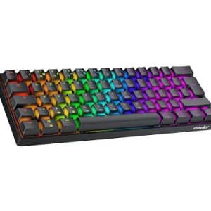 Geeky GK61 60% | Hot Swappable Teclado Mecánico de Juego | 62 Teclas Multicolor RGB LED Retroiluminado para Gaming PC/Mac | ISO ES Teclado Español + LATAM (Negro, Mechanical Red)