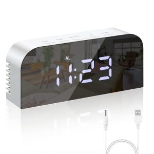 Vinabo Reloj Despertador Digital, Pantalla LED Espejo Grande con Pantalla de Fecha y Temperatura, con 2 Puertos de Carga USB, 12/24 Horas, Decoración Moderna para el Hogar o el Dormitorio