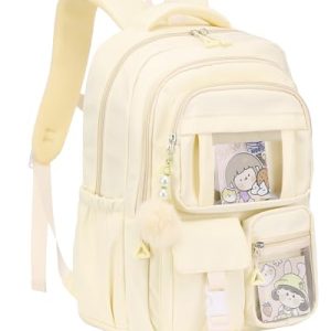 welsauber Mochila Escolar Para Niñas, Bolsa De Gran Capacidad Para Chicas, Mochila Infantil Impermeable y Transpirable, Elección Ideal Para Mochilas De Primaria y Secundaria (Beige)