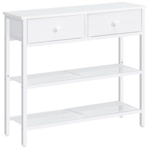 HOOBRO Mesa de Entrada de 75 cm de Largo, Mesa de Sofá de Estilo Industrial con Dos Cajones de Tejido no Textil, Consola con 3 Estantes, Dormitorio, Vestíbulo, Blanco EWW72XG01G1