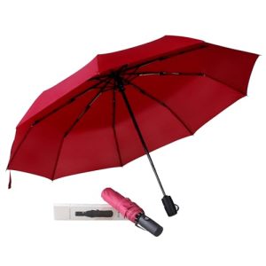 AMVUZ Paraguas Plegable de Viaje Compacto Automático a Prueba de Viento (Rojo)