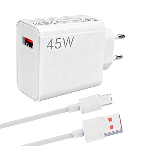 45W Cargador y Cable USB C para Note 14 Pro 5G, 6A Rapida Carga Adaptador de Cargador 1Metro Cable USB C Carga Turbo Cable Tipo C para Pad 6 Pad Pro 5G Note 13 Poco Pad M6