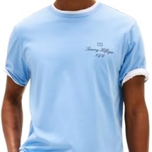 Tommy Hilfiger Camiseta de Manga Corta Hombre Outline Script tee Regular Fit, Azul (Cloudy Blue), XL