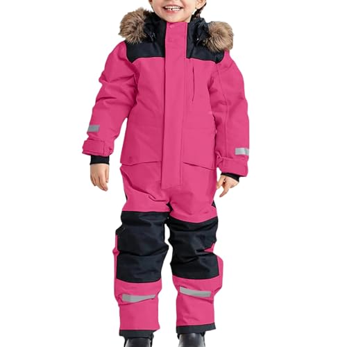 Traje de Nieve para Niños, Resistente al Agua, Mono de Esquí Grueso y Cálido, Transpirable, con Capucha, Bloque de Color, Térmico de Una Pieza, Impermeable con Rayas