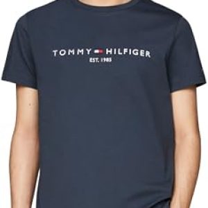 Tommy Hilfiger Camiseta de Manga Corta para Hombre con Cuello Redondo Y Logotipo Tommy, Azul (Military Denim), XS