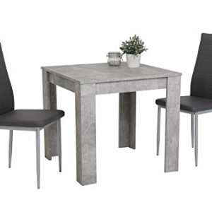 Hela Duo Juego de Comedor de 3 Piezas, Mesa Cuadrada de Madera procesada con Recubrimiento de melamina y Efecto hormigón, 2 sillas de Comedor Grises con Patas metálicas Grises