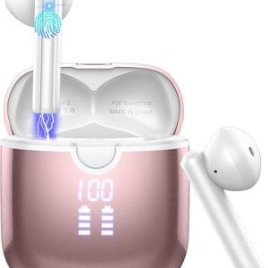 Auriculares inalámbricos Bluetooth con cancelación de Ruido, Auriculares Bluetooth con Controladores dinámicos estéreo, Auriculares Deportivos inalámbricos Bluetooth con Pantalla de alimentación LED