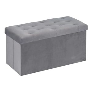 Bonlife Taburete de Almacenamiento Plegable de Franela Baul Grande Dormitorio Caja Almacenaje Retro Interior Banco Madera Juguetes Gris 80x40x40cm