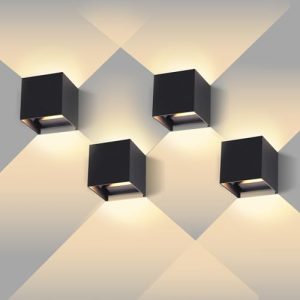 YICALE 12W Aplique Pared Exterior,IP65 Impermeable Lampara Exterior Pared Ángulo Ajustable,3000K Blanco Cálido Apliques Interior Luz Negro para Patio,Escaleras,Balcón Jardín,Porche