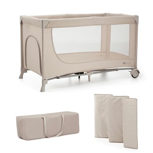 Kinderkraft Joy 2 Cuna de Viaje 3 en 1 para Bebé de hasta 25 kg, Plegado rápido y fácil, Entrada Lateral, Bolsa de Viaje, Beige