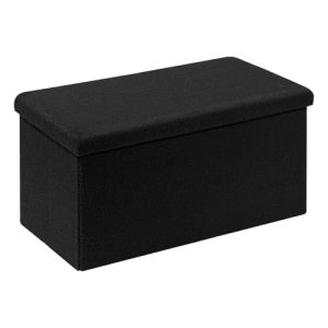 Bonlife Banco con Espacio de Almacenamiento, Banco Plegable de Terciopelo, Reposapiés, Caja de Almacenamiento con Tapa, Negro, 80x40x40cm