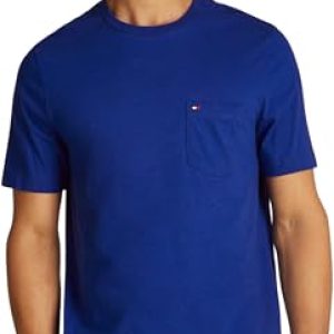 Tommy Hilfiger Camisetas de Manga Corta Hombre Essential con Bolsillo en el Pecho, Azul (Wedge Blue), L