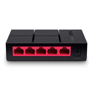 Mercusys MS105G – Switch Ethernet Gigabit de 5 Puertos (10/100/1000 Mbps, RJ45), Plug y Play, Sin Configuración, Bajo Consumo Energético, Silencioso y Compacto , Perfecto para Ordenadores y Smart TV