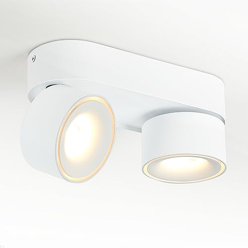 Budbuddy 2x12W Lámpara de Techo LED Con 2 Focos Orientables Focos Para Techo Moderno Plafón con Focos Regulable Superficie Luz de Techo Blanca Para Interior Pasillo Salón Tiendas etc,3000K