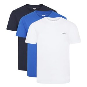 DKNY Hombres Camiseta de Cuello Redondo Azul Marino/Blanco/Azul Paquete de 3 Pequeño