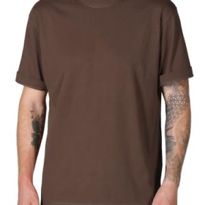 Lujo Accesible Camiseta para Hombre de Talla Larga Tall Tee, 100% Algodón Grueso 260 GSM, reducido Cuello Redondo Mangas Cortas T Shirt(Caramelo,L)