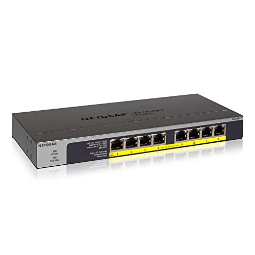 NETGEAR Conmutador Ethernet Gigabit PoE de 8 puertos PoE (GS108LP), Conmutador de red no gestionado, con 8 x PoE, 60 W actualizable , De sobremesa, para montaje en pared o en bastidor