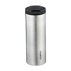 Relaxdays Vaso Térmico Café Acero INOX., 400 ml, Bebidas Calientes y Frías, Taza Hermética, sin BPA, Plateado y Negro