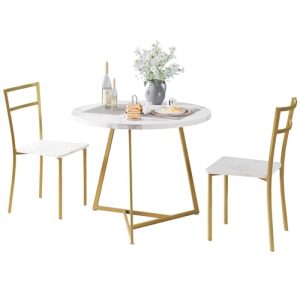 GarveeMore Mesa Redonda de Comedor con 2 Sillas, Estructura Robusta, para Comedor y Salón, 80 x 75 cm, Gris