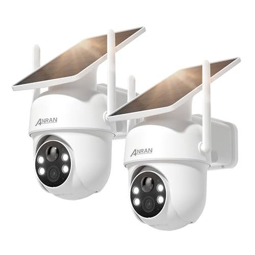 ANRAN 5MP FHD Camara Vigilancia Exterior Solar, 2.4GHz WiFi, Cámara inalámbrica con Panel Solar Integrado y Foco, 360° PTZ, PIR Movimiento Detección, Visión Nocturna Color,Audio de 2 Vias,Q04 Máx 2Pz