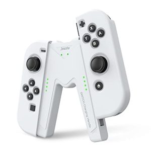 JINGDU Joy-con Soporte de manija de Carga para Nintendo Switch, Agarre Cómodo para Juegos en Forma de V con Función de Indicadores de Carga, Blanco
