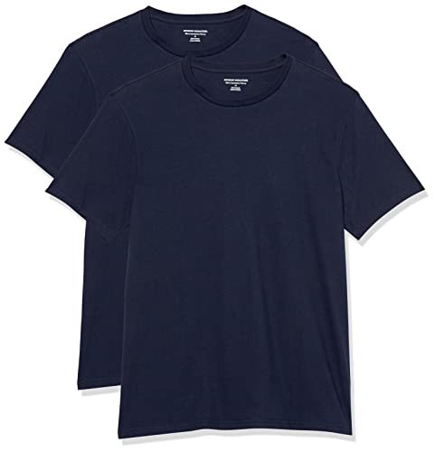 Amazon Essentials Camiseta de Manga Corta, Cuello Redondo y Corte Ajustado Hombre, Pack de 2, Azul Marino, XL