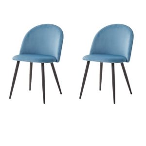 BenyLed Sillas de Comedor Terciopelo Pack 2, Sillas Cocina Nórdico con Asiento Tapizado y Pies Metálicos para Comedor, Salón, Cocina, Dormitorio y Sala de Recepción (Azul/Negro Pies)