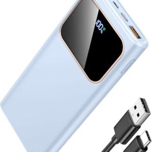 Power Bank Fast Charging,Bateria Externa Carga Rapida 10000mAh 22.5W Cargador Portatil con Entrada y Salida USB C, Patalla LED para iPhone 17/16/15/14/13 Pro MAX Plus Mini, para Samsung Android,Azul