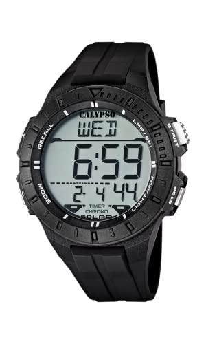 CALYPSO Reloj Digital Hombre de Caucho Negro Reloj Deportivo Hombre - Resistente al Agua 10 ATM Fecha y Calendario, Cronógrafo, Doble Horario, Luz, Alarma, 12 y 24 Horas K5607/6 Color Splash