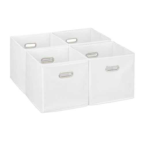 Relaxdays Cajas Almacenaje con Asa Ancha en Set de 4, Cajones Plegables para Estantería, 30 x 30 x 30 cm, Blanco