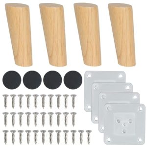 Luabue 4 Piezas Patas para Muebles Madera Patas de Madera para Muebles 12 cm Patas de Muebles con Placa de Montaje y Tornillos Patas para Sofá Mesa de Té Armario Mesas y Sillas