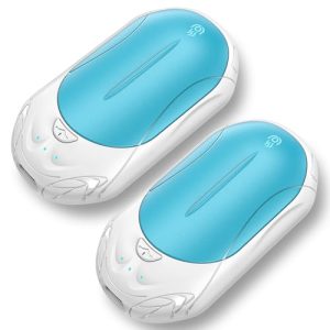 OUTJUT Calentador de Manos Reutilizable 2 Pack, 6000mAh Calentador Eléctrico de Bolsillo Portátil 3 Modos de Calor para Deportes al Aire Libre Golf Invierno Camping (Blanco Azul)