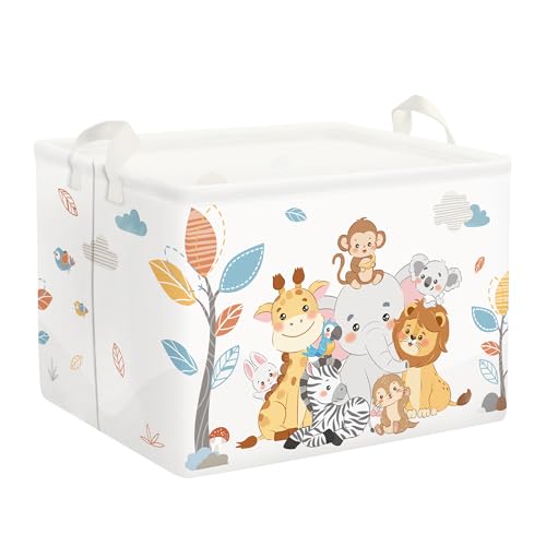 Clastyle Cesta Ropa Sucia Animal Bosque Simples para Niños Chico Chica Cesto Almacenaje Juguetes Plegable para Habitación Infantil,Elefante Jirafa,40 * 30 * 30 cm