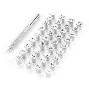 Kit de Herramientas de Estampado de Cuero, 36 Piezas con Alfabeto y Números, Aleación de Acero, Mango Antideslizante, 6mm, para Bricolaje