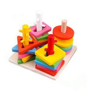 Kisangel Bloques de Formas Geométricas de Madera Juguetes Educativos para Bebés Reconocimiento de Formas y Colores Apilables y Clasificados para Preescolar