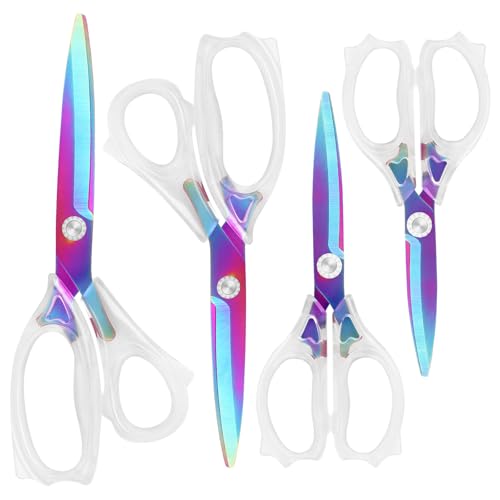Uaugulft Tijeras acrílicas, cuchillas afiladas de titanio coloridas con mango ergonómico de ABS, juego de 4 tijeras multiusos, adecuadas para costura y hogar
