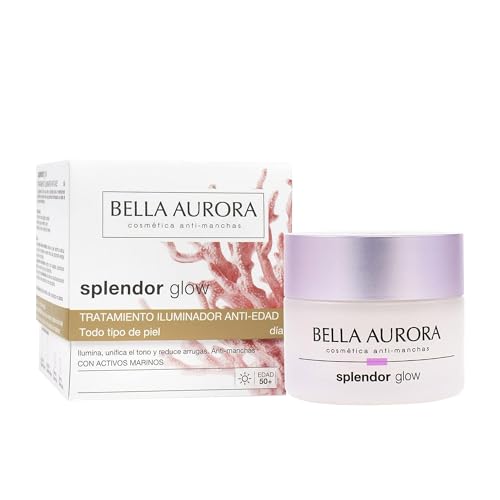 BELLA AURORA Crema Iluminadora Facial Antiedad, Antiarrugas y Antimanchas, Sérum Revitalizante Facial, Reduce las Arrugas, Splendor Glow Día 50 ml, Blanco