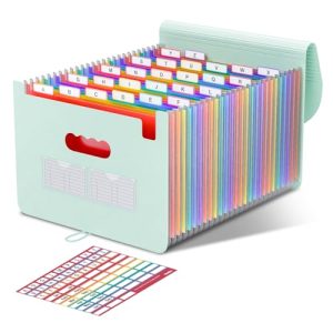 ThinkTex Clasificador Documentos, 26 Bolsillos Carpetas Archivadoras, Carpeta Clasificadora Organizador Portátil de Recibos Mensuales, Tamaño Carta/A4 para Oficina, Hogar, Escuela -Morandi Verde