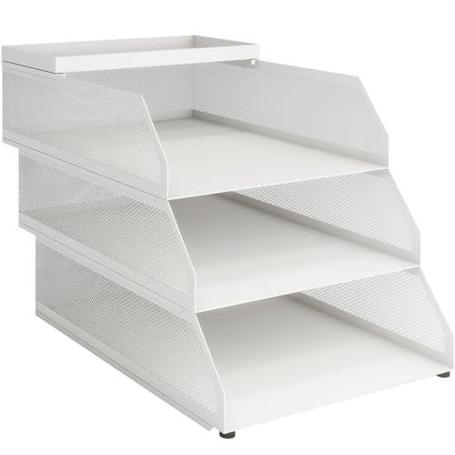 PUNCIA Bandeja para Cartas A4 Archivador de Documentos 3 Bandejas Metal Escritorio Organizador de Archivos Bandeja de Papel Almacenamiento para Oficina Sala de Trabajo Escuela Oficina Blanco
