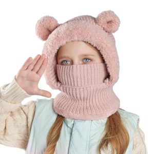 TAGVO Pasamontañas Térmico de Invierno Niños, Multifuncional Balaclava Prueba de Viento Cálido Máscara de Esquí, Cute Animal Gorro Forro Polar con Calentador de Cuello para Niños Niñas 4-10 Años
