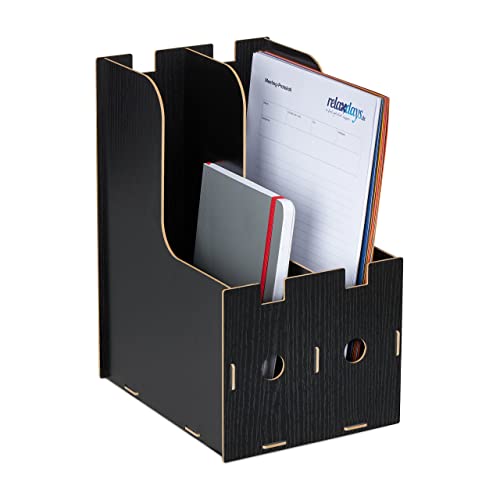 Relaxdays Archivador Oficina, 2 Compartimentos, Formato A4, Revistero, Organizador Documentos Escritorio, MDF, Negro