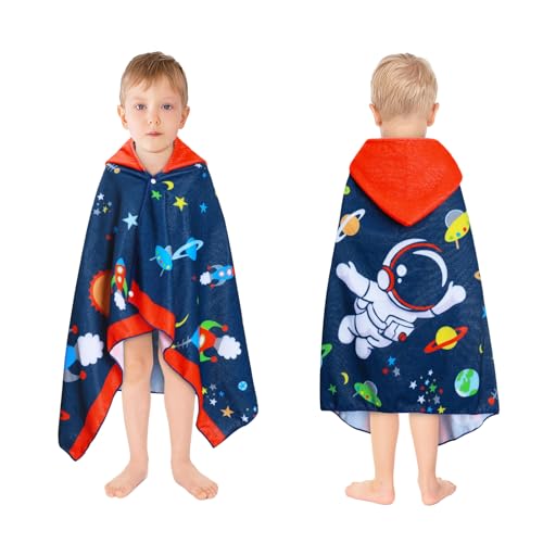 decalsweet Toalla Infantil con Capucha, Toalla de Playa de Microfibra, Suave Absorbente Grande Toalla de Baño Poncho Toalla Piscina Infantil Niño y Niña 127 x 76 cm(Astronauta Espacial)