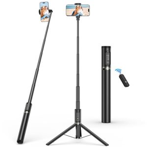 SYNCWIRE Palo Selfie 157 cm, Trípode Selfie Stick de Aluminio con Mando a Distancia Bluetooth Recargable para iPhone y Smartphones Android, Viajes, Vlogging, Grabación de Vídeo, Negro