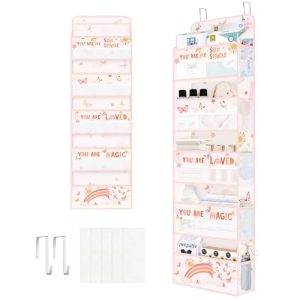 Clastyle Organizador para colgar sobre la puerta, organizador de almacenamiento colgante para ropa de niñas, pañales, juguetes, armario, puerta, estante para dormitorio, baño, despensa, mariposa, 5