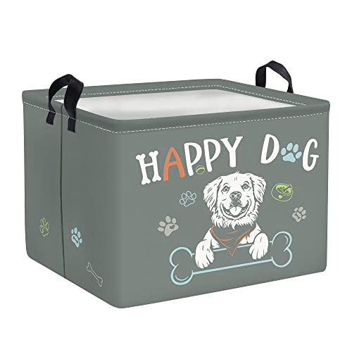 Clastyle Cesta para Guardar Perro Feliz Gris Rectangular Plegable para Mascotas Juguetes Ropa, 40x30x30 cm