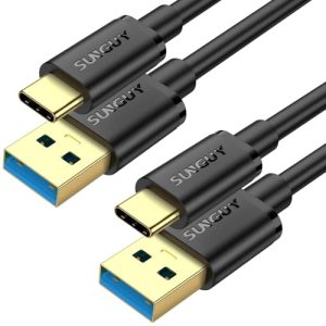 SUNGUY Cable USB C, 2 piezas 0,5m, 10 Gbps, Carga Rápida 60W/3A, Compatible con iPhone 16/15 Pro Max, Galaxy S24 S23 S22, SSD